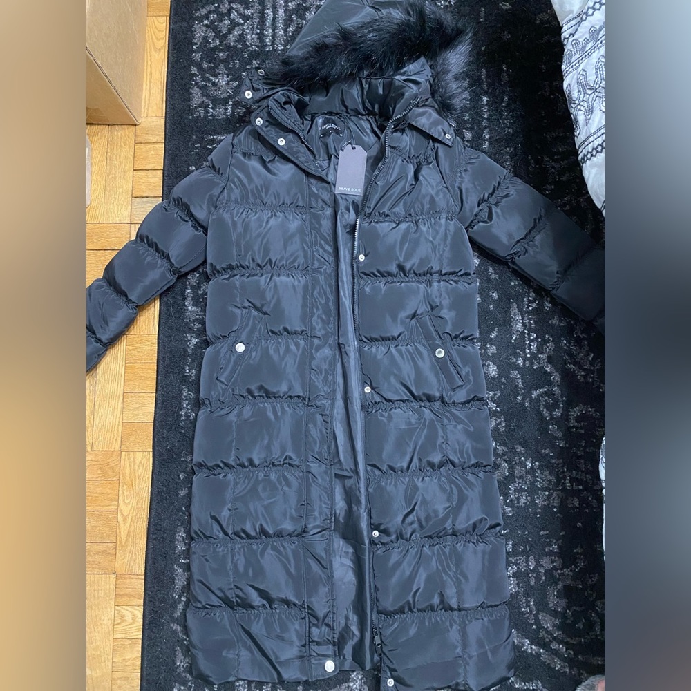 Brave Soul black winter coat with removable fur hood